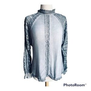 XCVI lace long sleeve tie neck blouse top medium